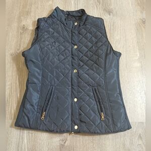 Navy Blue Quilted Puffer Vest with Gold Accents